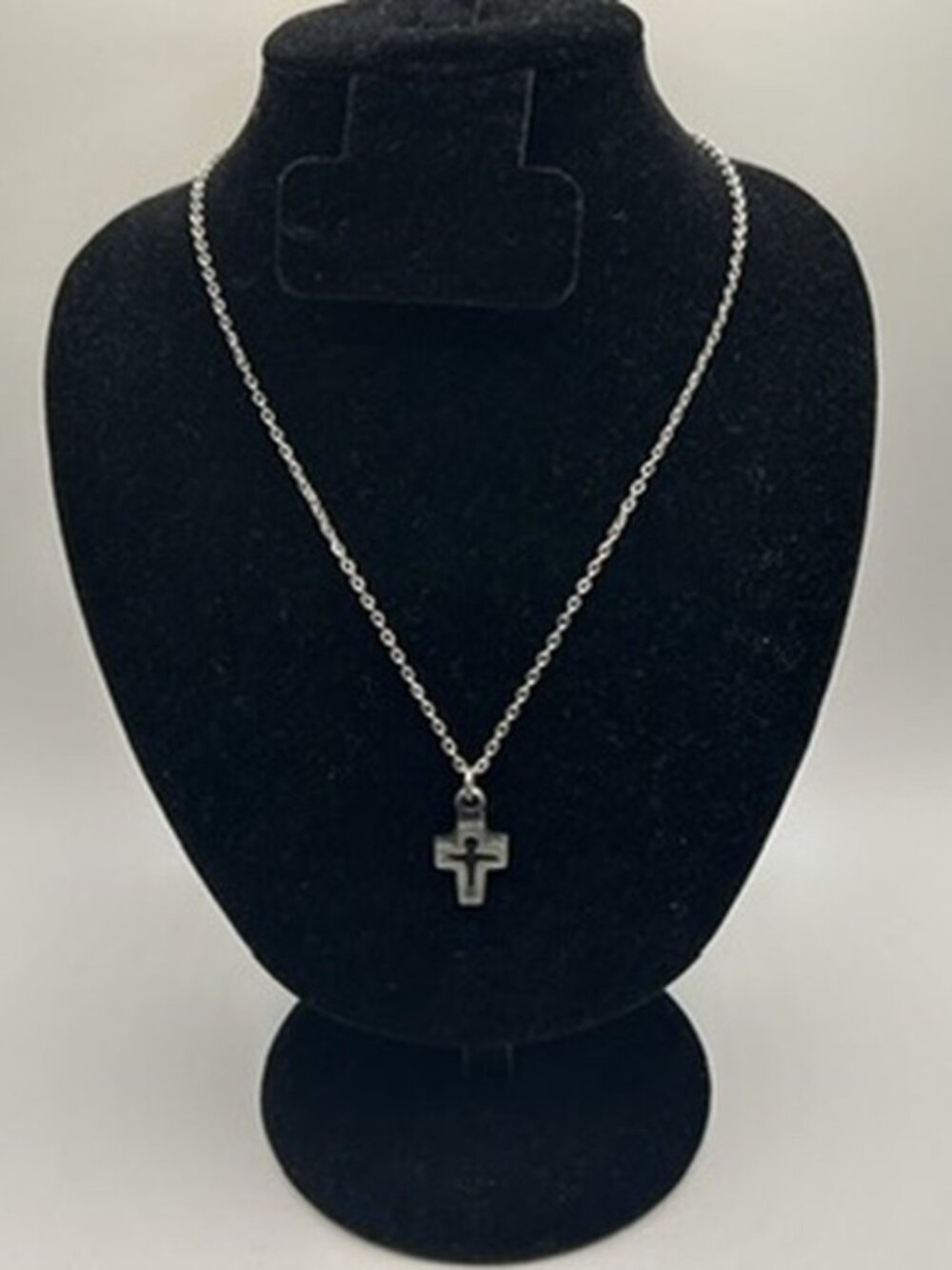 Vintage Real Silver Cross Pendant Cutout Chain Plated Stainless Steel Necklace